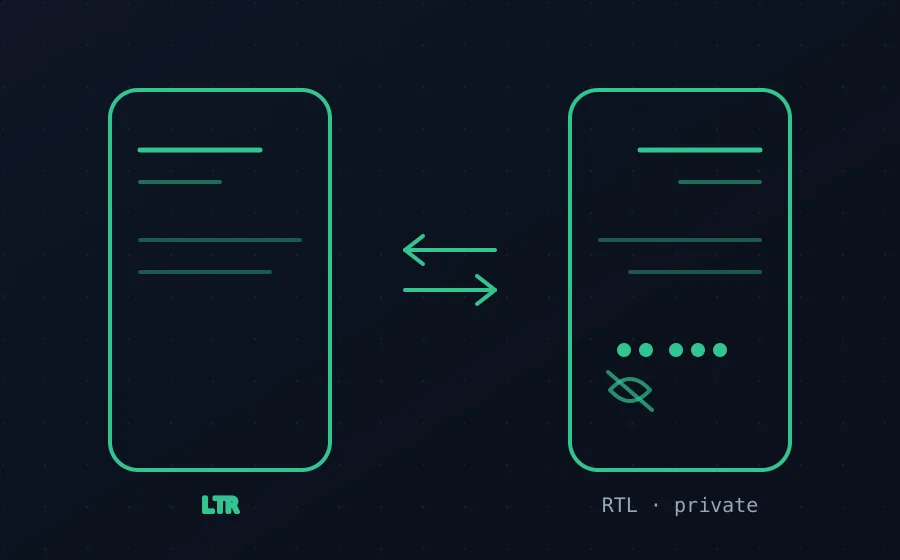 A left-to-right layout mirrored to right-to-left, with a masked account balance