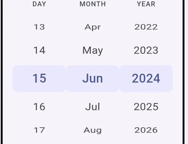 The material_drum_picker drum date and time picker with June 15 selected